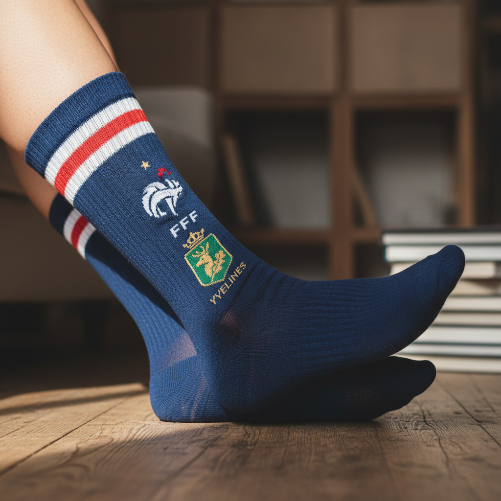 Chaussettes Yvelines France portées - gros plan motif