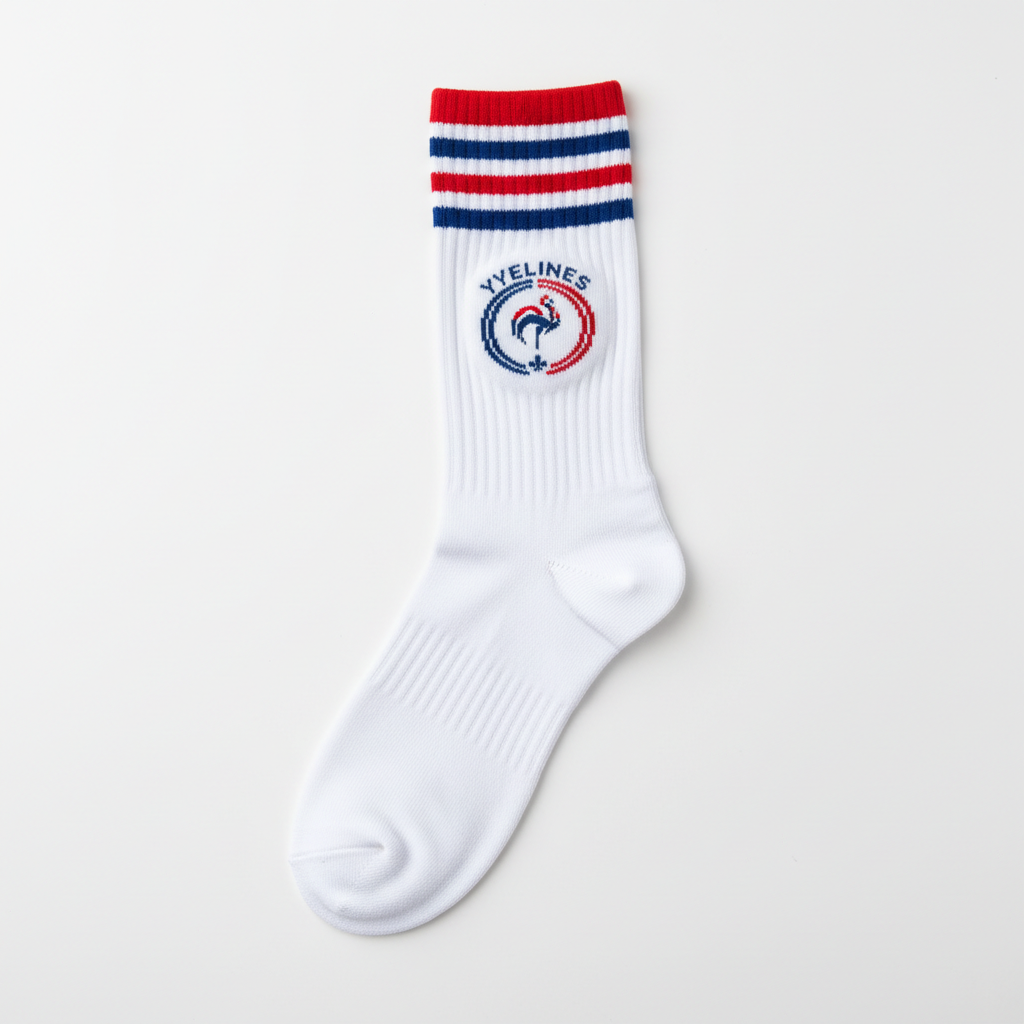 Chaussettes Yvelines France - flat lay fond blanc